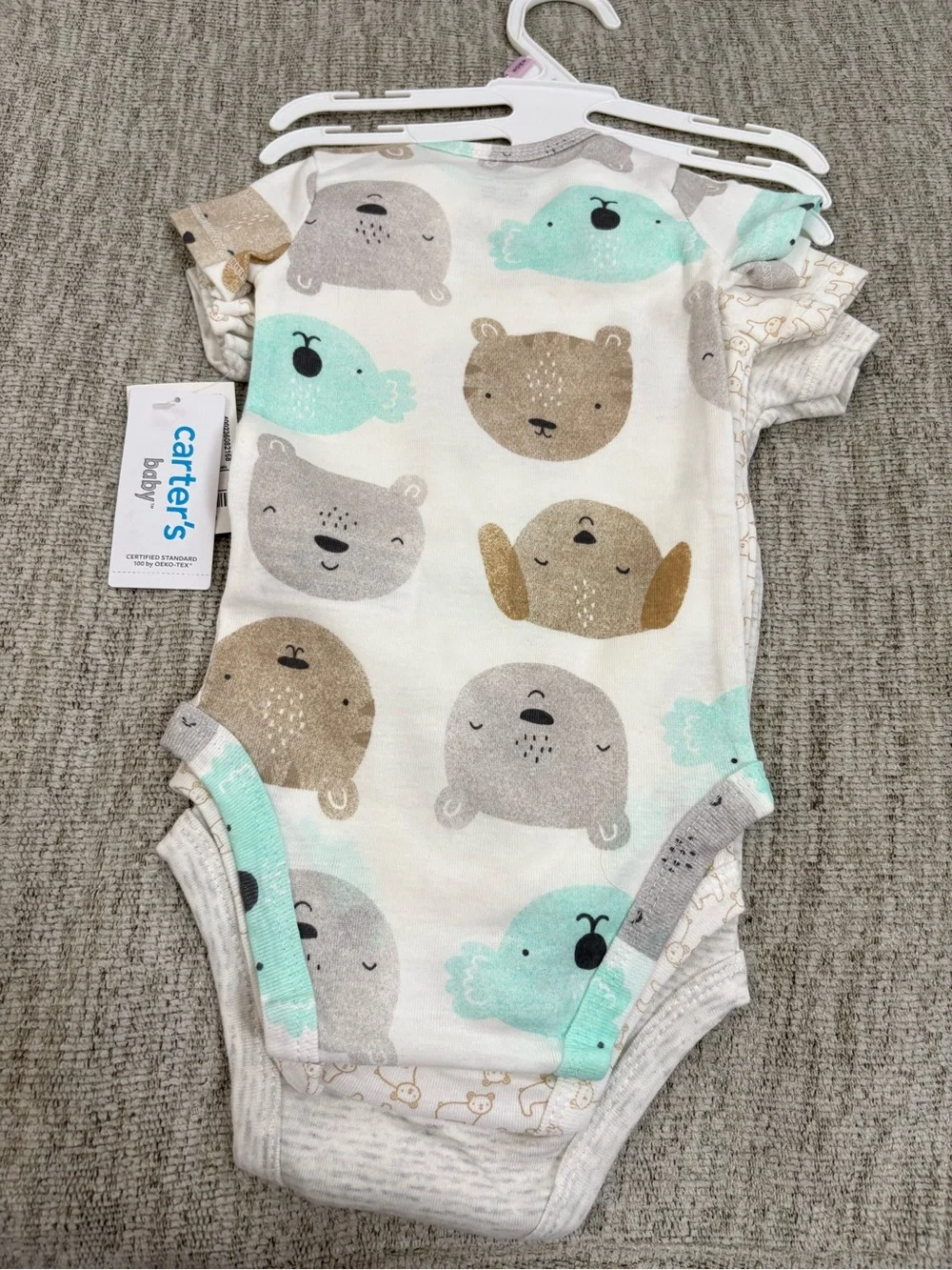 Carter's Neutral Beige Bear Graphic One-Piece Bodysuit (3-Pack)